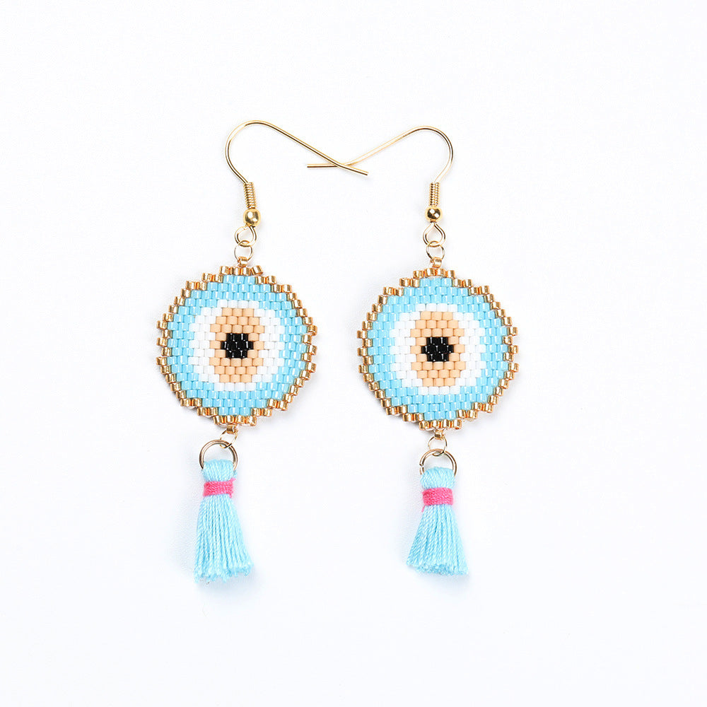 Evil Eye Seed Bead Tassel Earrings E6680