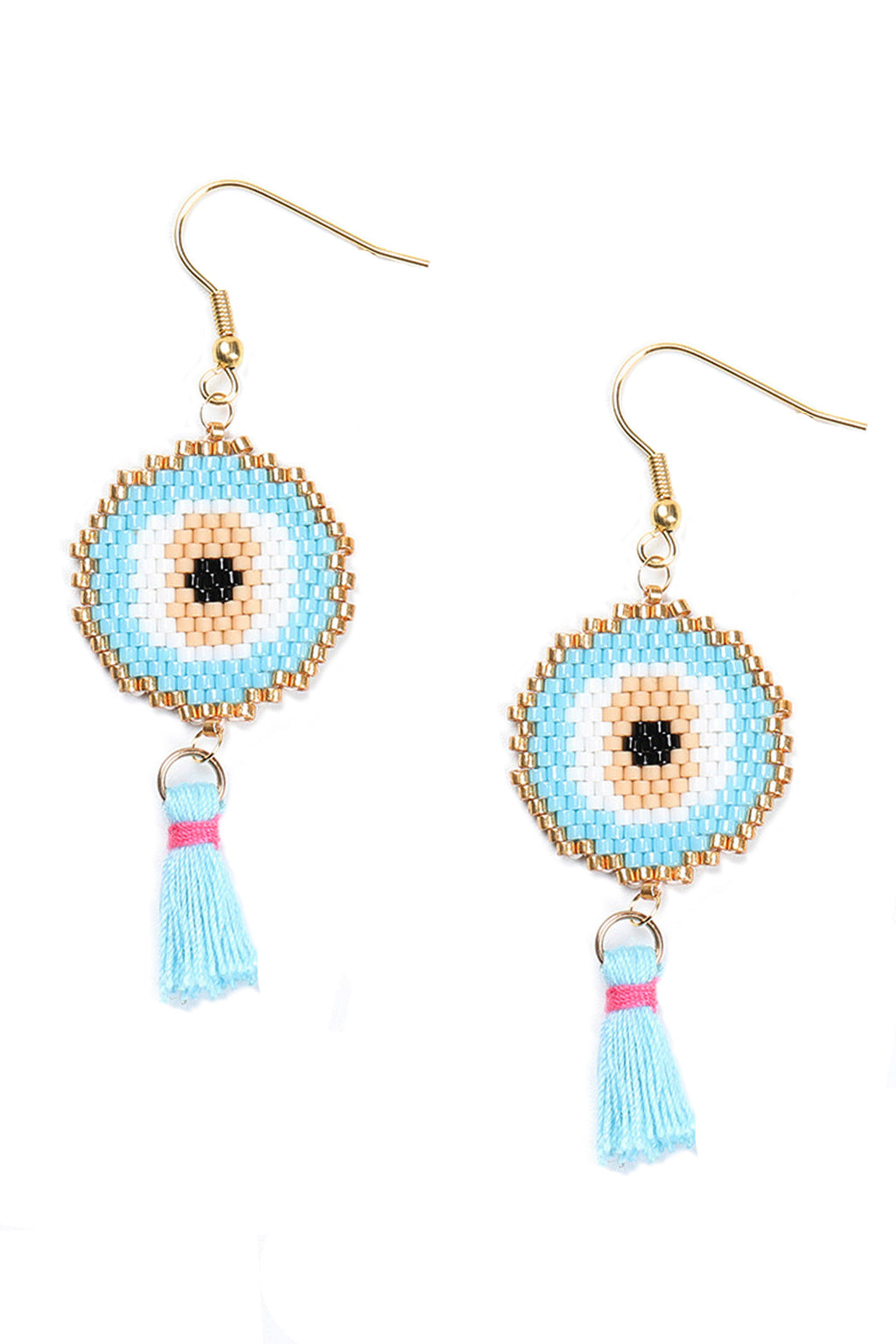 Evil Eye Seed Bead Tassel Earrings E6680