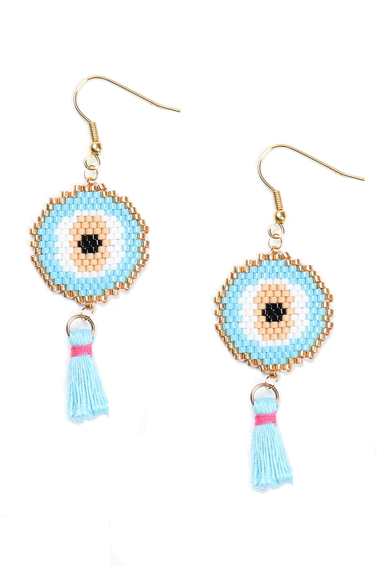 Evil Eye Seed Bead Tassel Earrings E6680