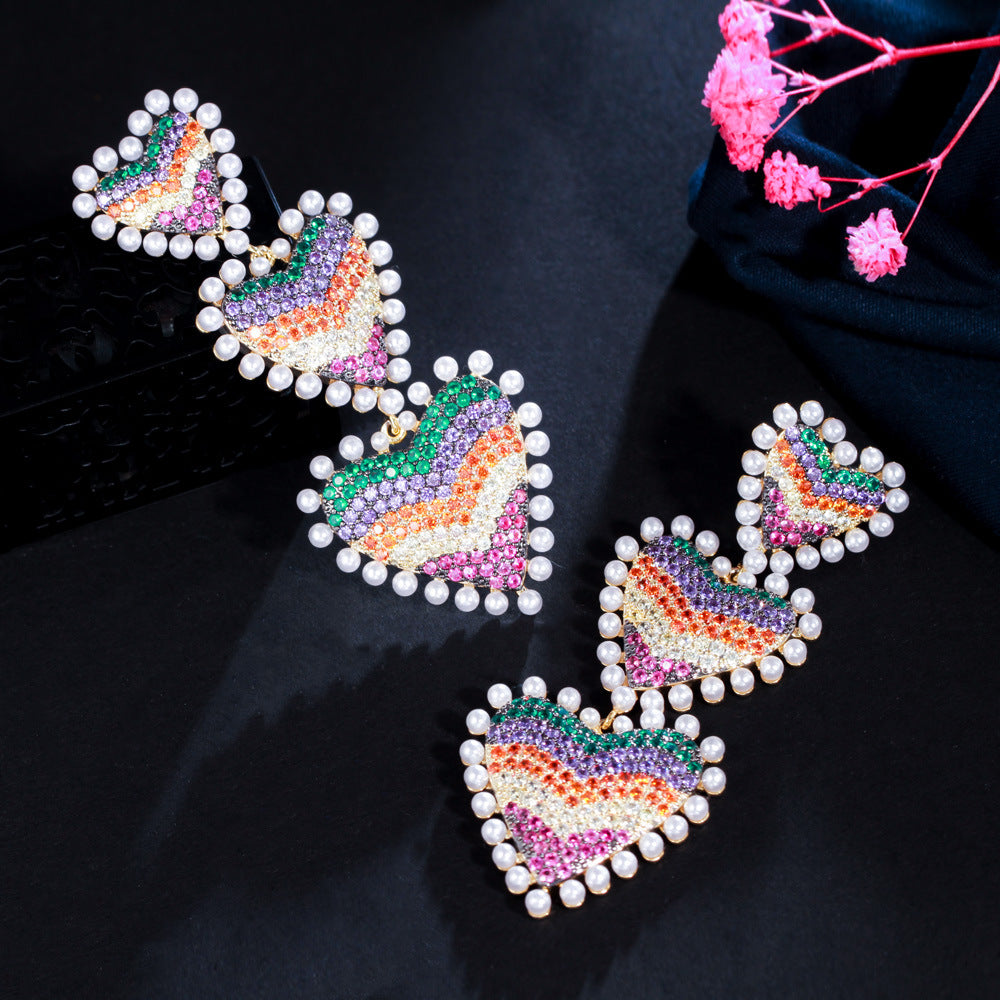 Heart Chain Cubic Zirconia Earrings E6743