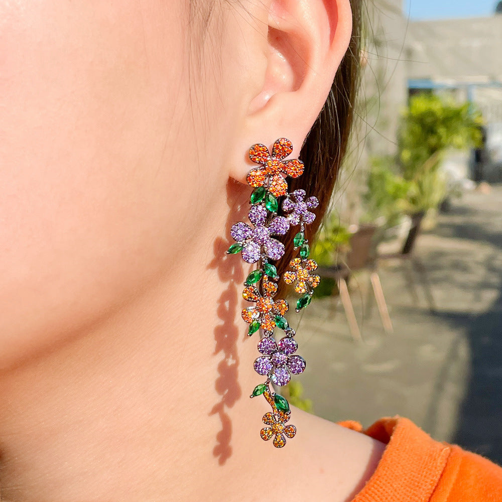 Floral Cubic Zirconia Tassel Earrings E6746