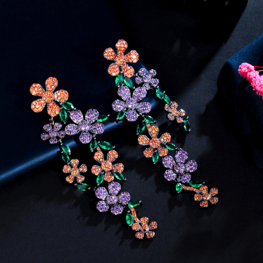 Floral Cubic Zirconia Tassel Earrings E6746
