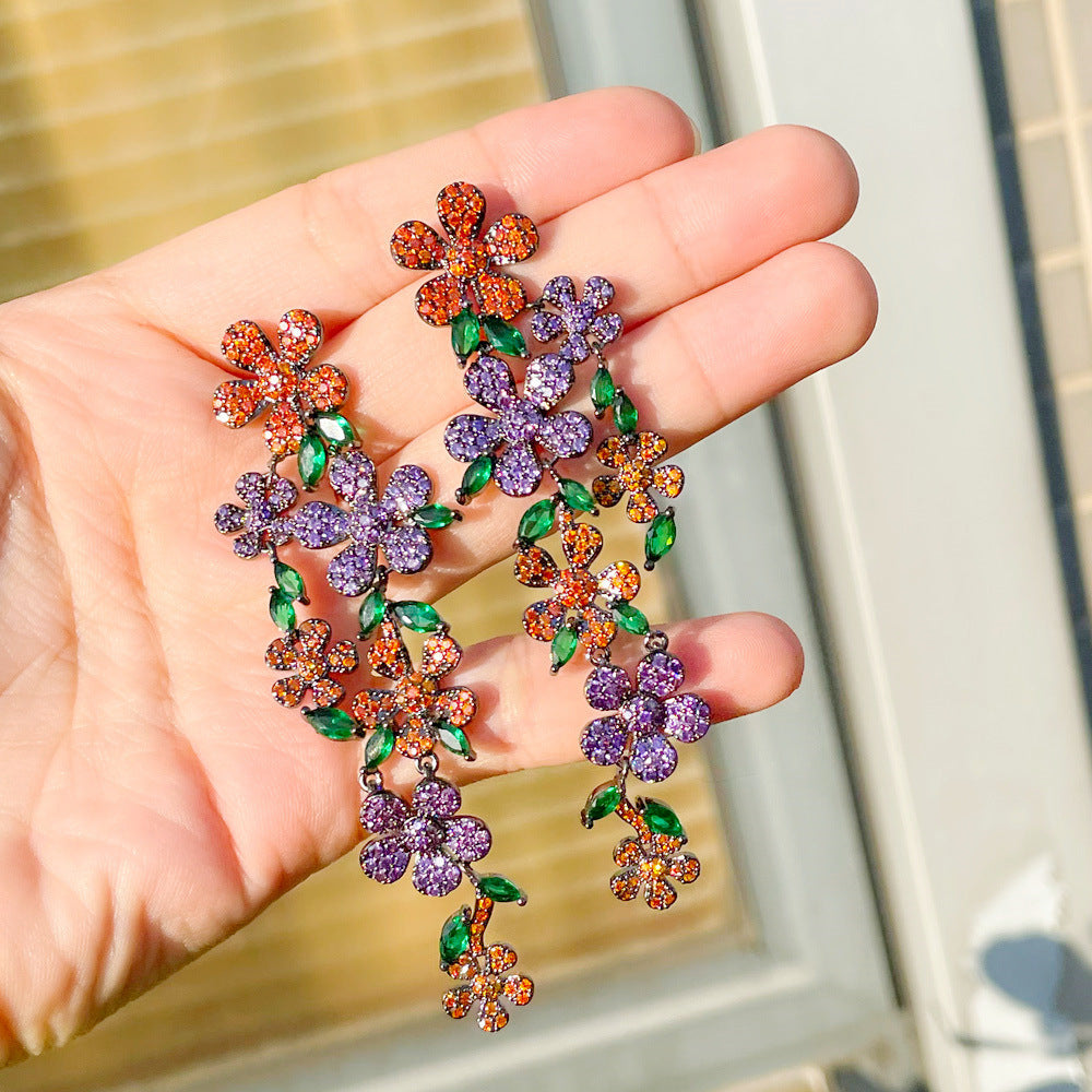 Floral Cubic Zirconia Tassel Earrings E6746