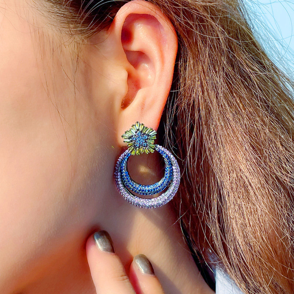 Floral Circle Cubic Zirconia Earrings E6749