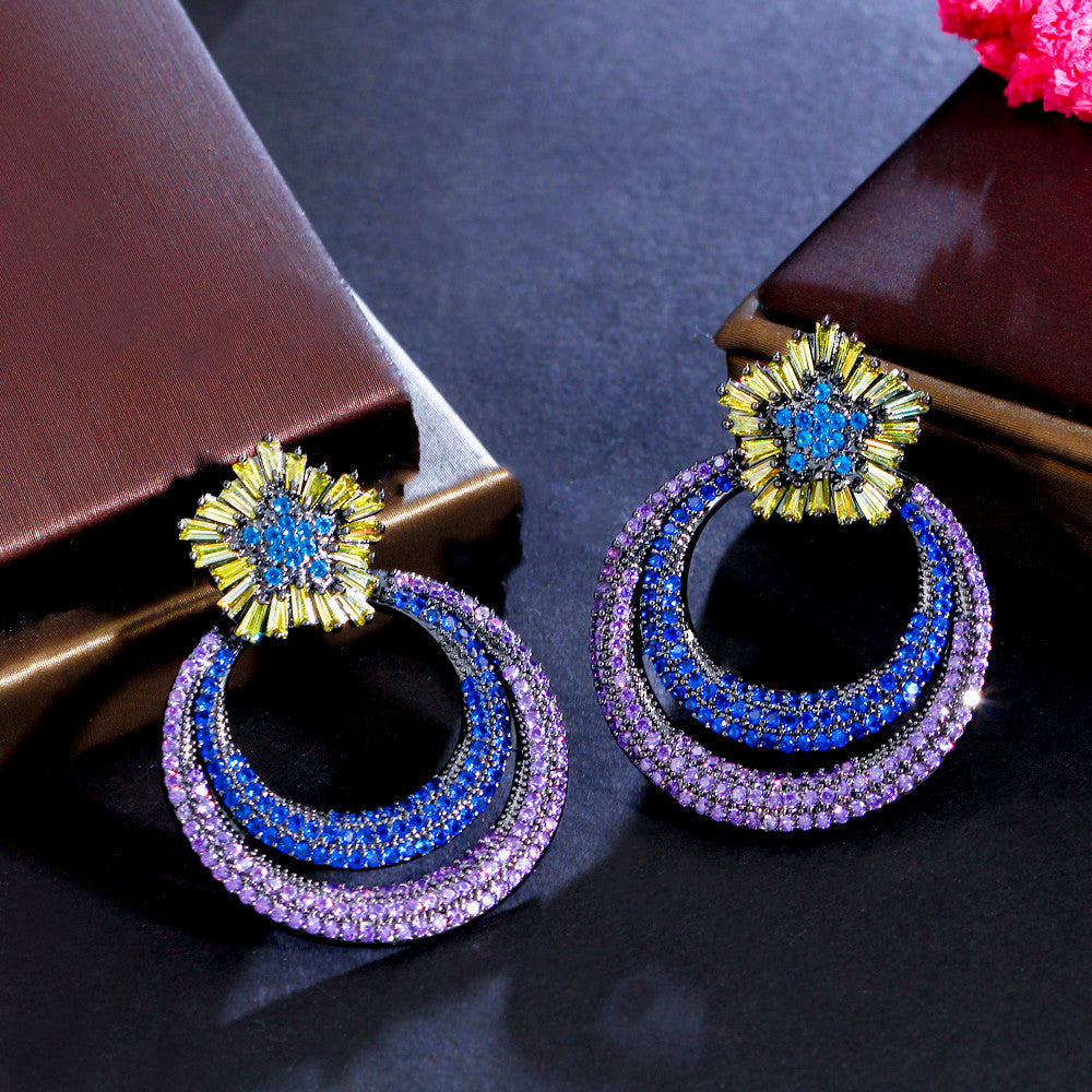 Floral Circle Cubic Zirconia Earrings E6749