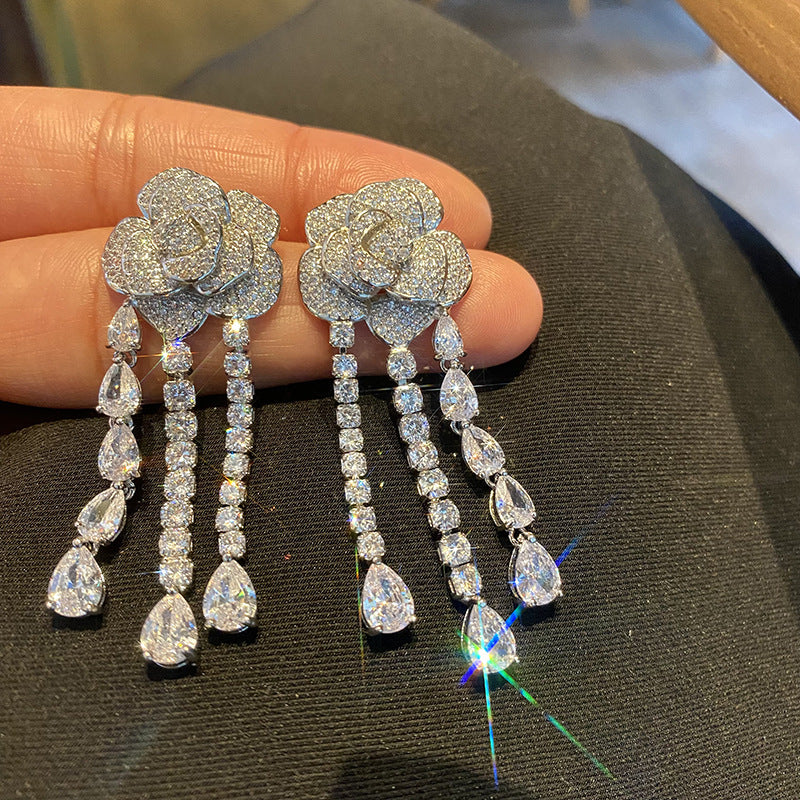 Rose Tassel Cubic Zirconia Earrings E6768