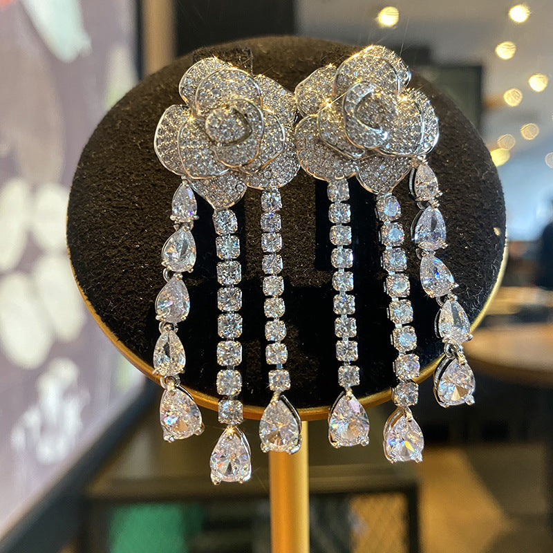 Rose Tassel Cubic Zirconia Earrings E6768