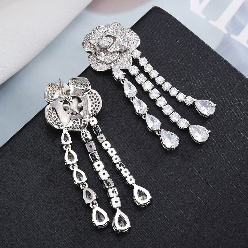 Rose Tassel Cubic Zirconia Earrings E6768