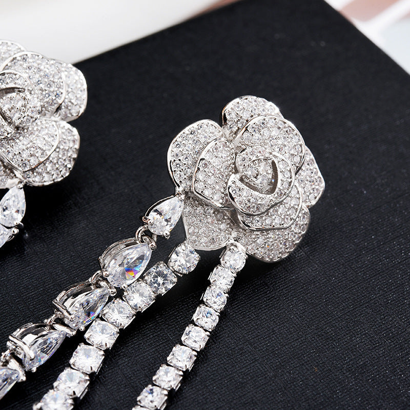 Rose Tassel Cubic Zirconia Earrings E6768