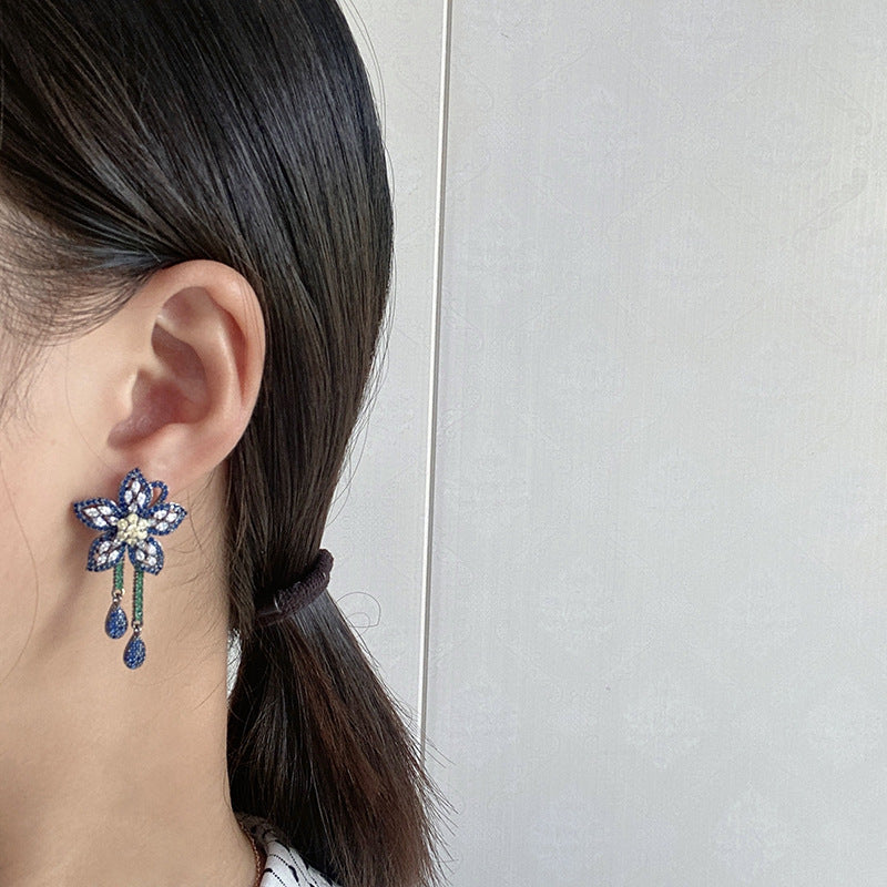 Flower Tassel Cubic Zirconia Earrings E6772