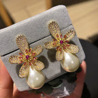 Flower Pearl Cubic Zirconia Earrings E6775