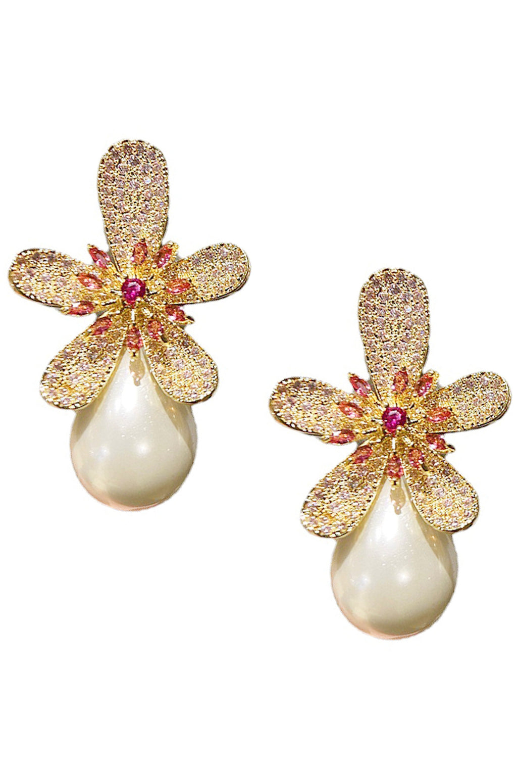 Flower Pearl Cubic Zirconia Earrings E6775