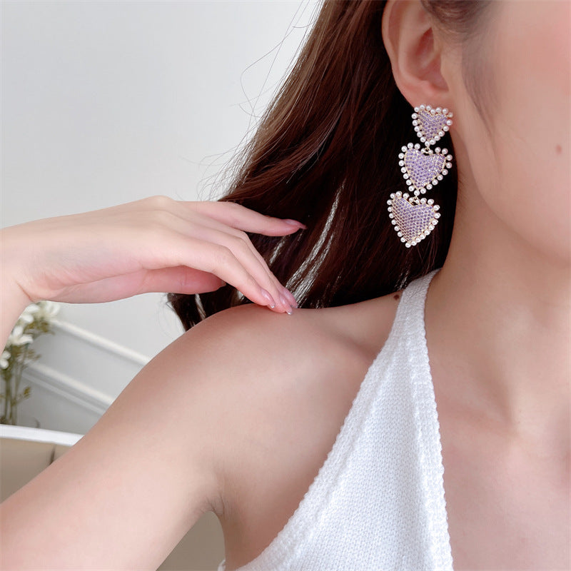 Heart Chain Cubic Zirconia Earrings E6780