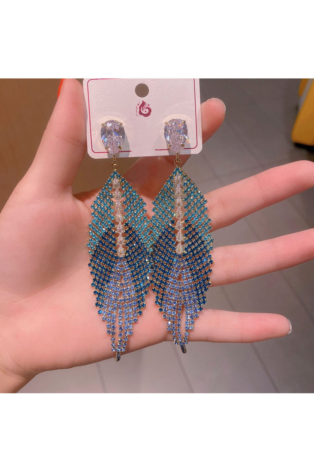Leaf Cubic Zirconia Tassel Earrings E6812