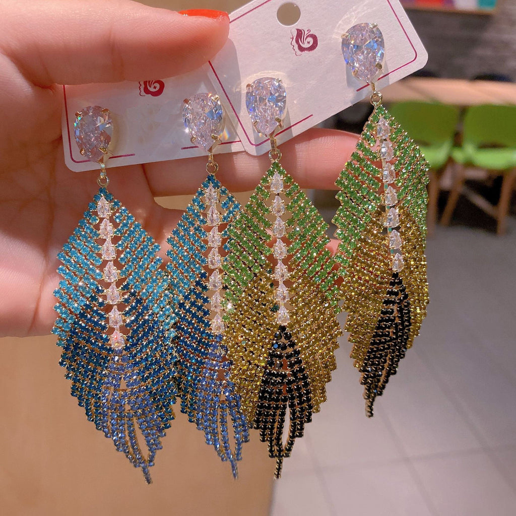 Leaf Cubic Zirconia Tassel Earrings E6812