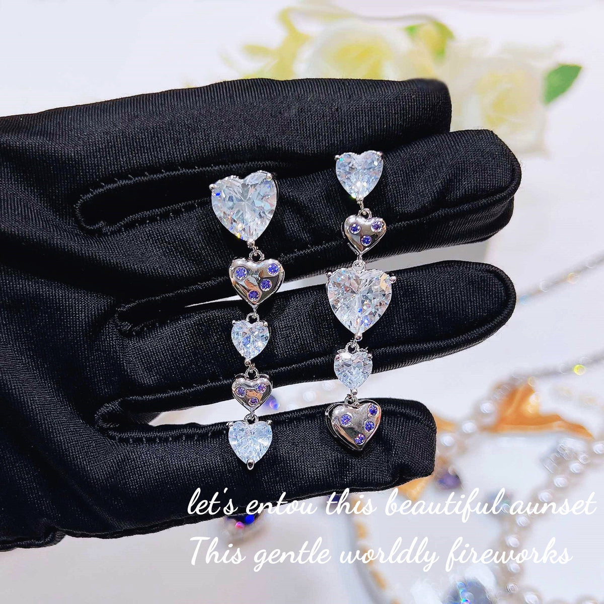 Heart Chain Cubic Zirconia Earrings E6878