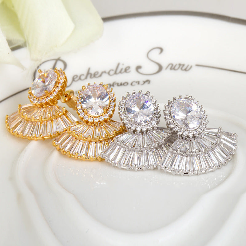 Sector Shaped Cubic Zirconia Earrings E6938