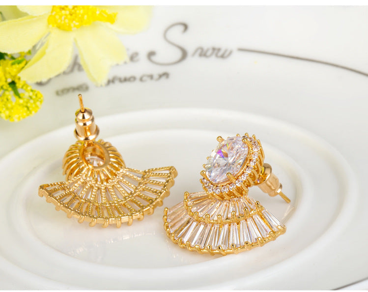 Sector Shaped Cubic Zirconia Earrings E6938