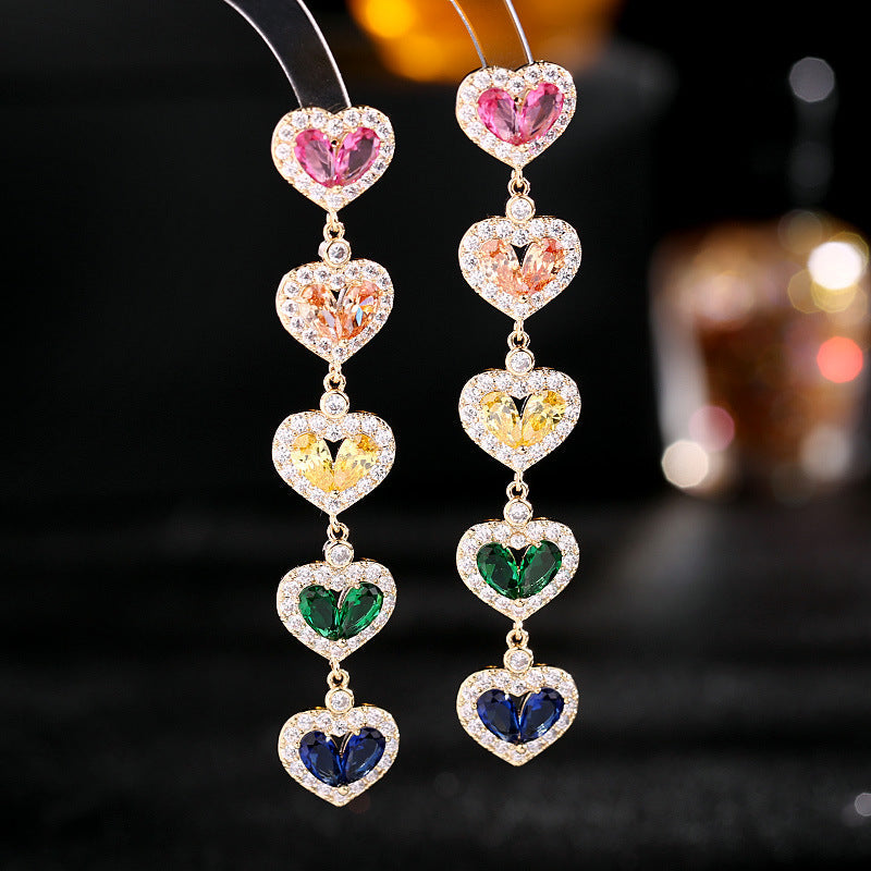 Heart Cubic Zirconia Chain Earrings E7024