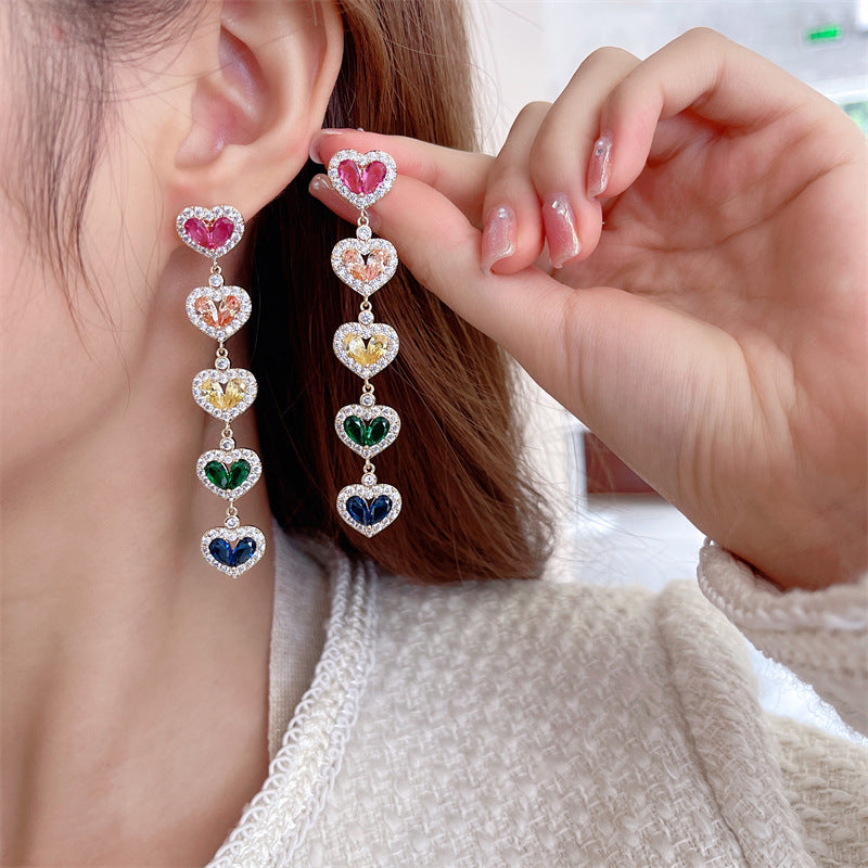 Heart Cubic Zirconia Chain Earrings E7024