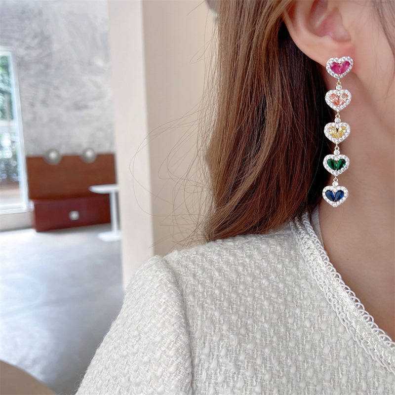 Heart Cubic Zirconia Chain Earrings E7024