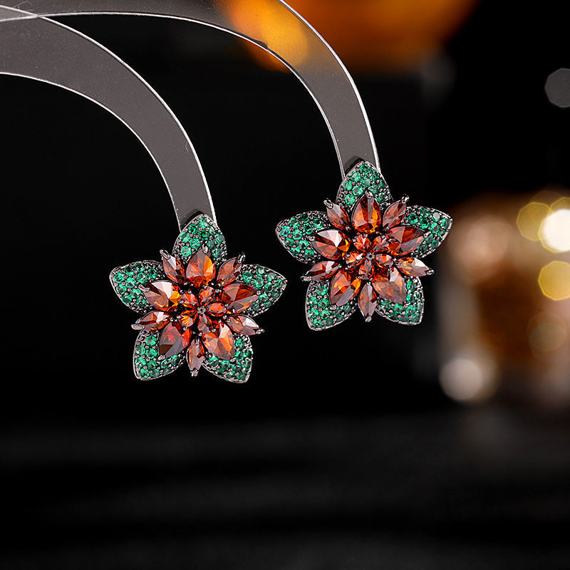 Floral Cubic Zirconia Stud Earrings E7025
