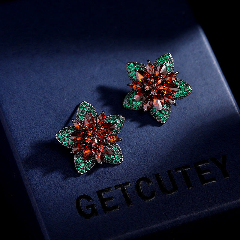 Floral Cubic Zirconia Stud Earrings E7025