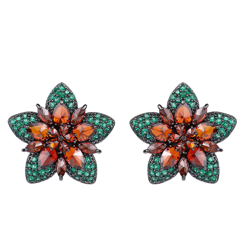 Floral Cubic Zirconia Stud Earrings E7025