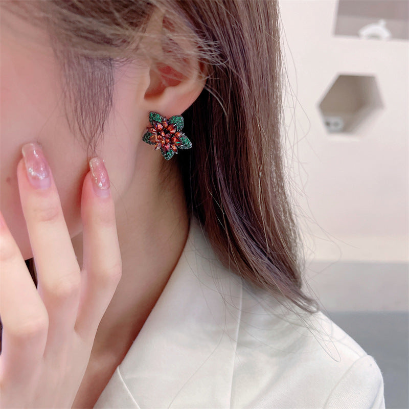 Floral Cubic Zirconia Stud Earrings E7025