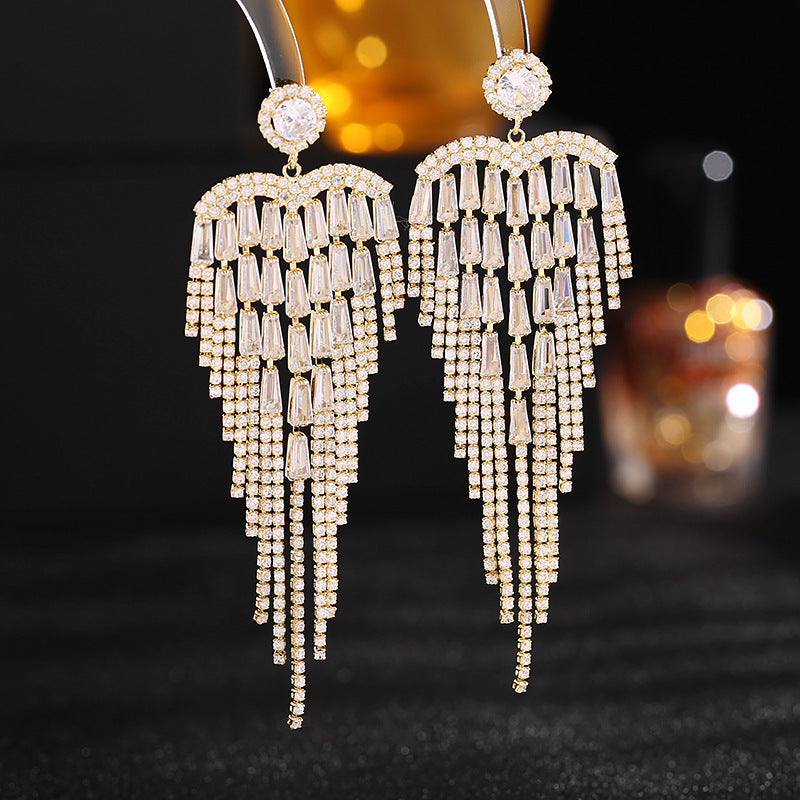 Heart Cubic Zirconia Tassel Earrings E7027