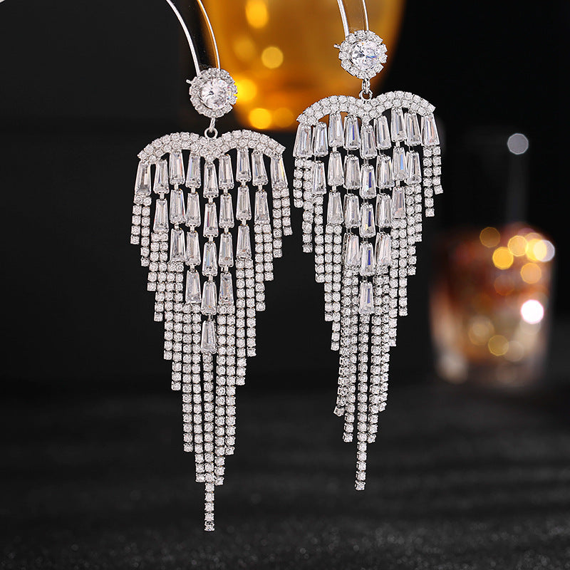 Heart Cubic Zirconia Tassel Earrings E7027