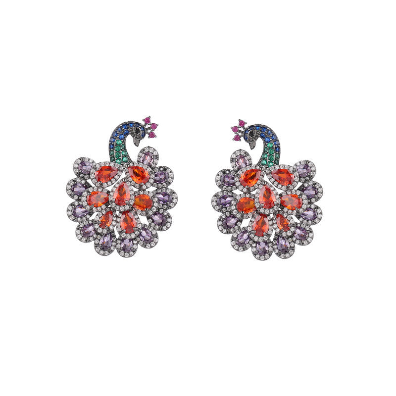 Peacock Cubic Zirconia Stud Earrings E7028