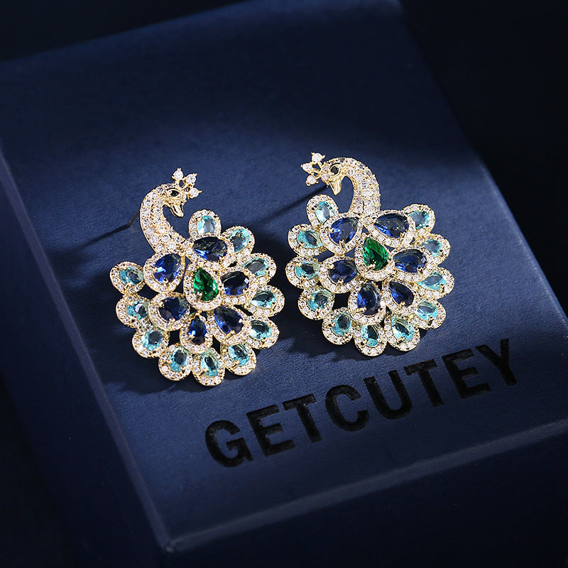 Peacock Cubic Zirconia Stud Earrings E7028