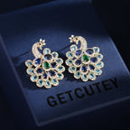 Peacock Cubic Zirconia Stud Earrings E7028