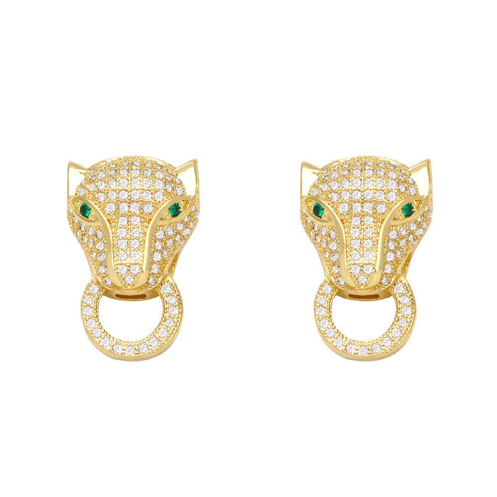 Leopard Head Cubic Zirconia Stud Earrings E7175