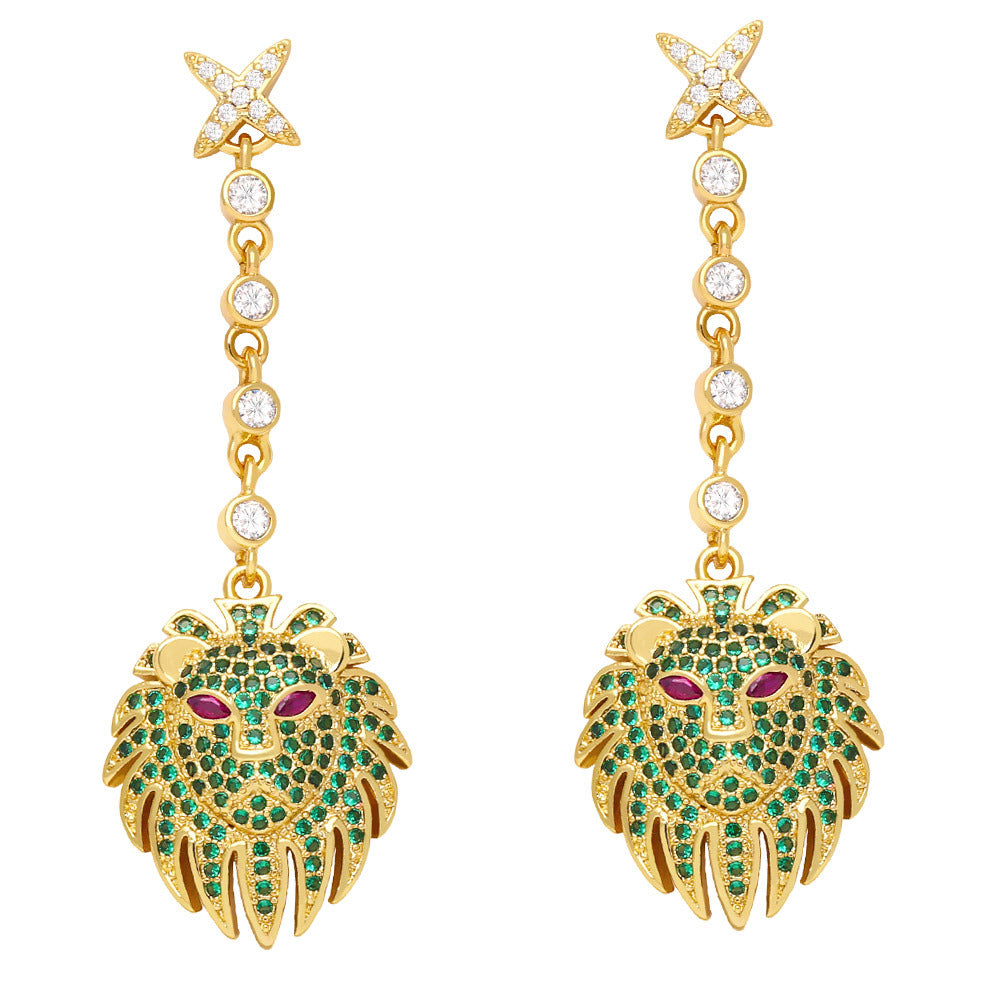 Lion Head Cubic Zirconia Earrings E7176