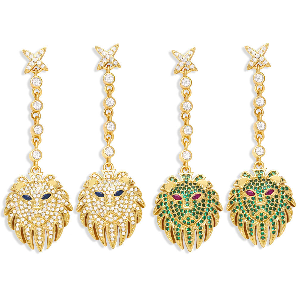 Lion Head Cubic Zirconia Earrings E7176