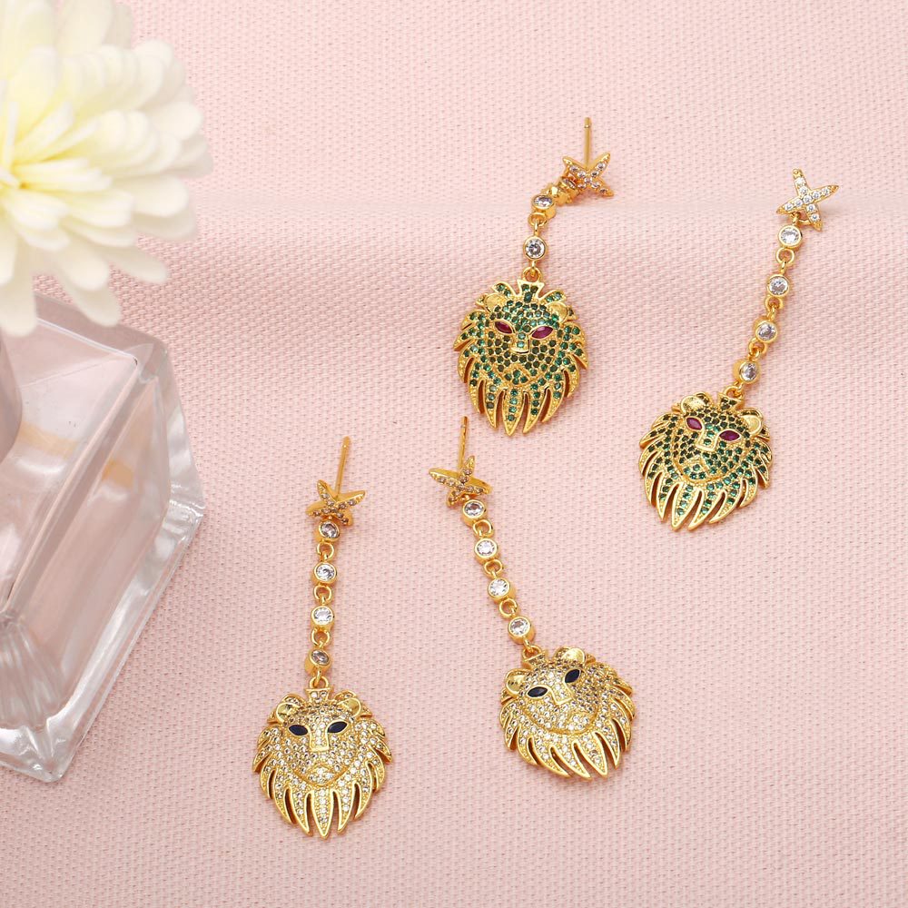 Lion Head Cubic Zirconia Earrings E7176