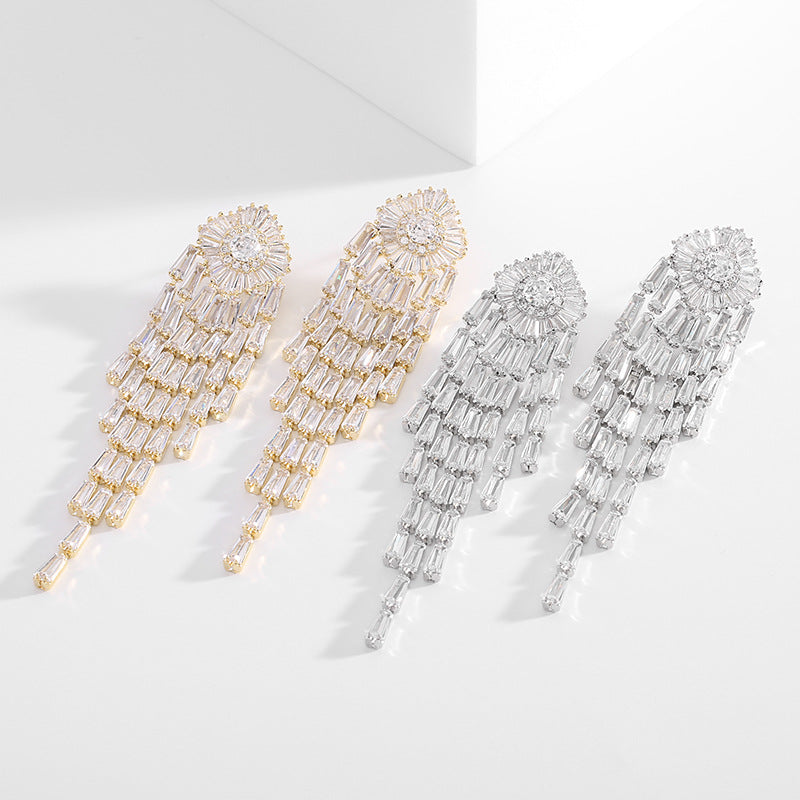 Floral Tassel Cubic Zirconia Earrings E7206