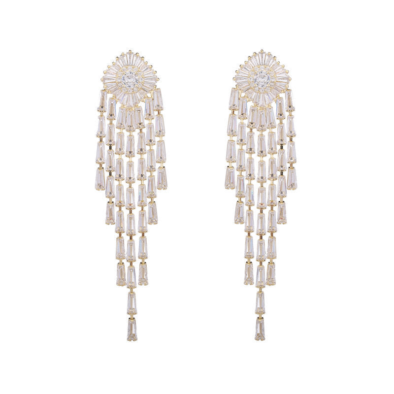 Floral Tassel Cubic Zirconia Earrings E7206