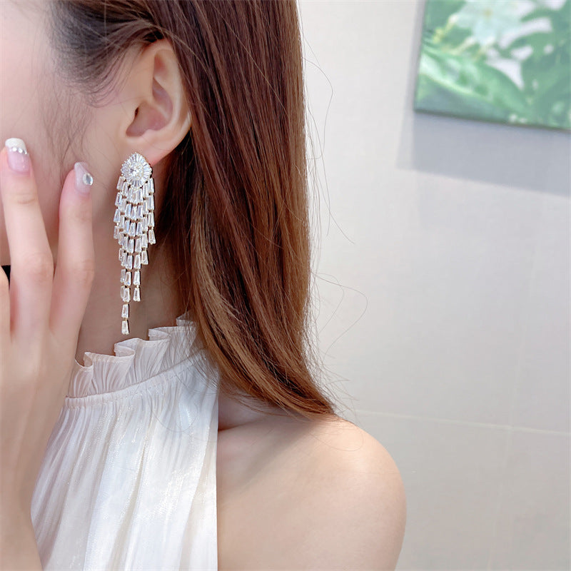 Floral Tassel Cubic Zirconia Earrings E7206