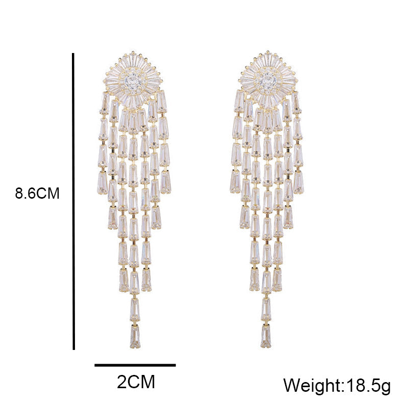 Floral Tassel Cubic Zirconia Earrings E7206