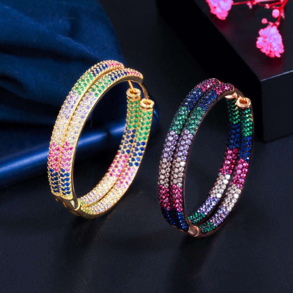 Multicolor Cubic Zirconia Hoop Earrings E7229
