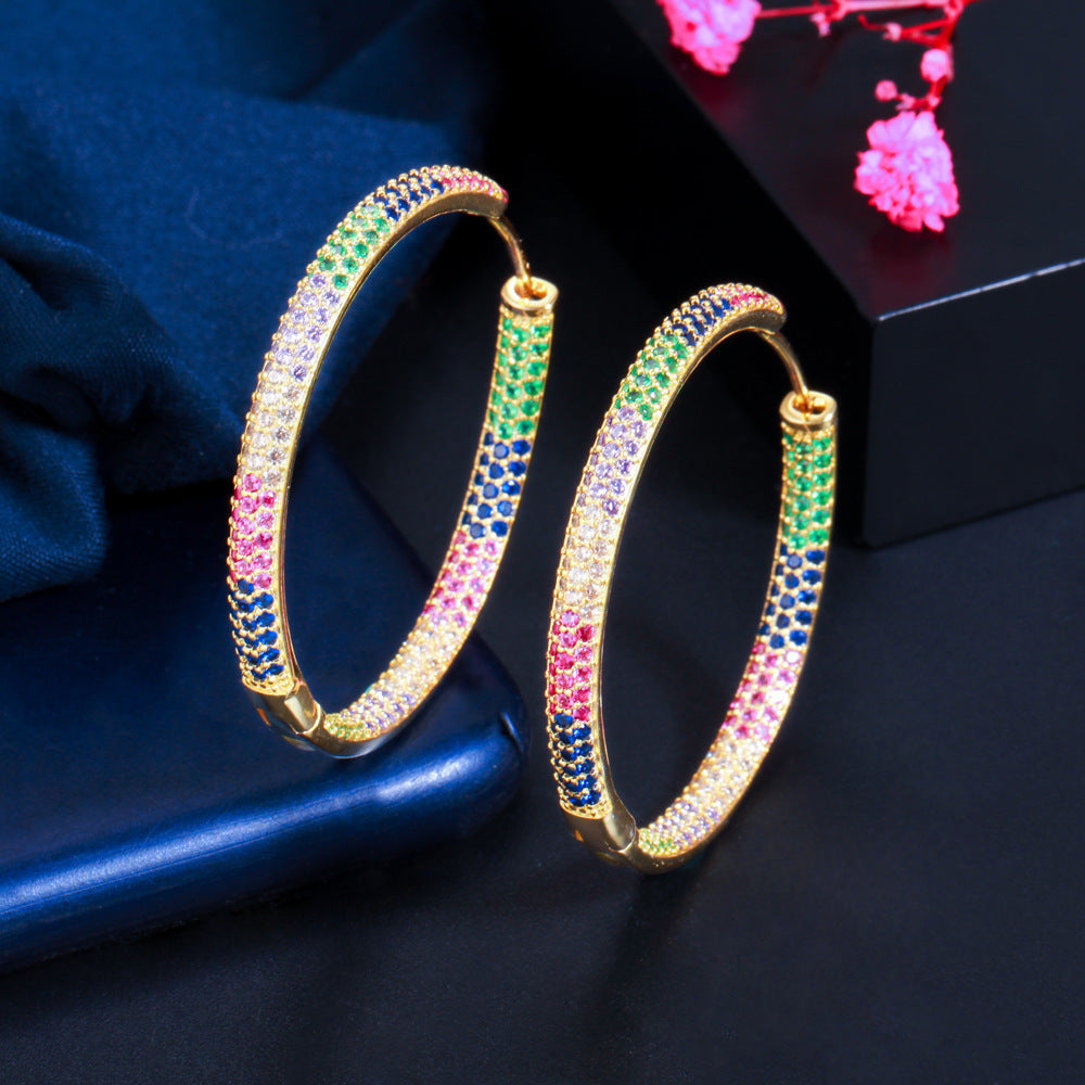 Multicolor Cubic Zirconia Hoop Earrings E7229