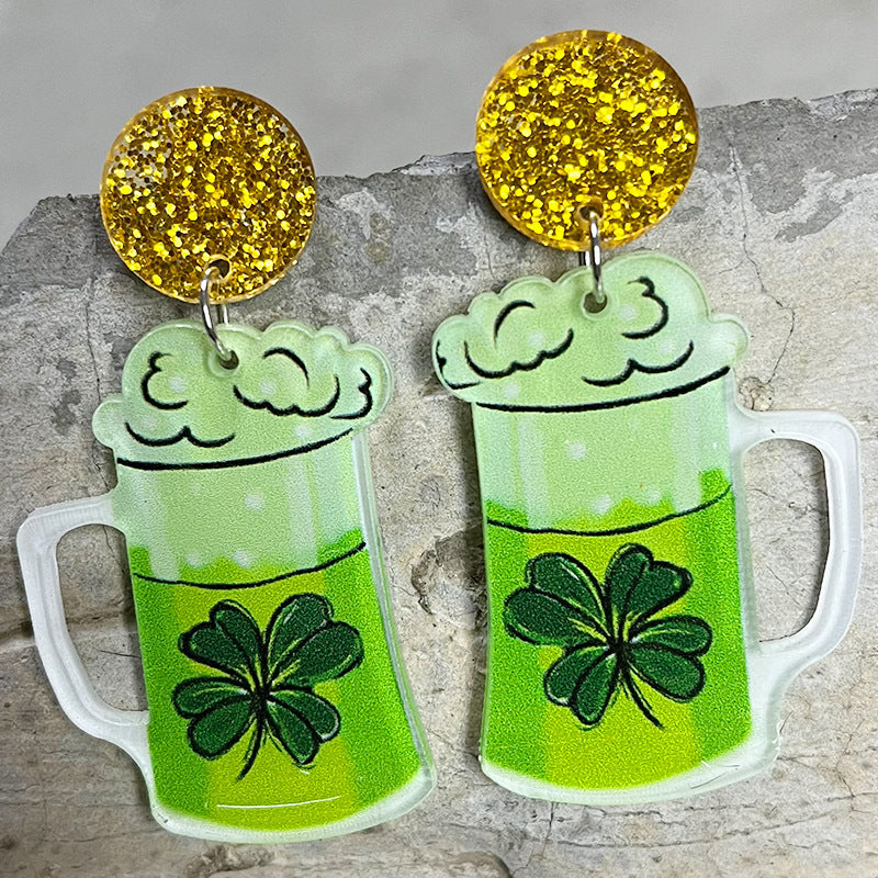 Beer Clover Acrylic Earrings E7273
