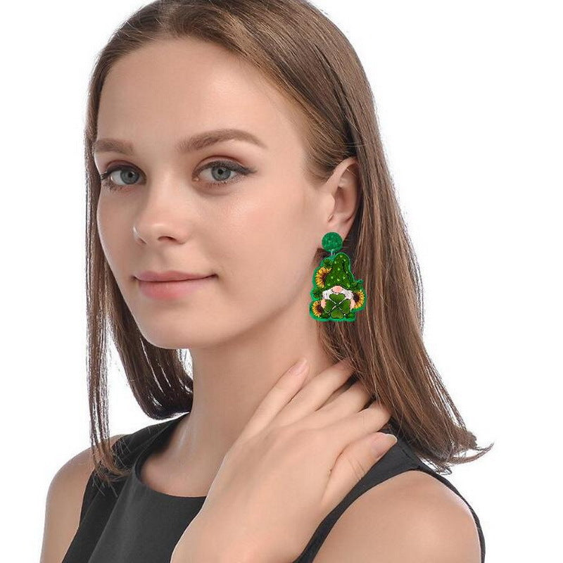 San Patrick Sunflower Man Acrylic Earrings E7280