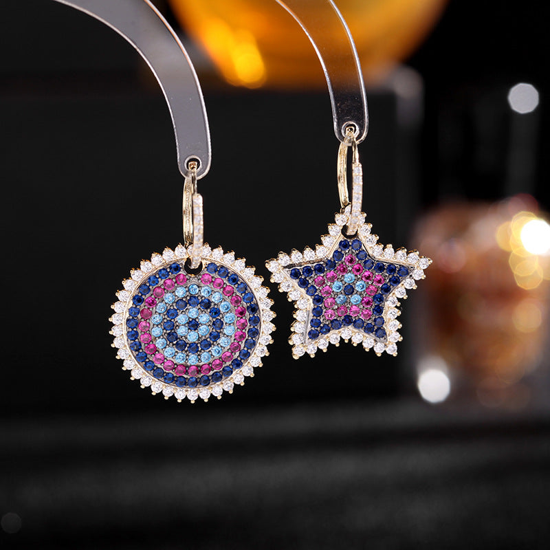 Star Disc Cubic Zirconia Asymmetric Hoop Earrings E7324