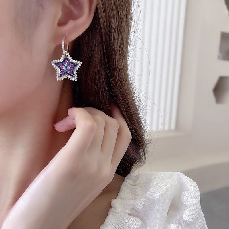 Star Disc Cubic Zirconia Asymmetric Hoop Earrings E7324