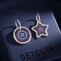 Star Disc Cubic Zirconia Asymmetric Hoop Earrings E7324