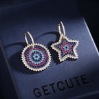 Star Disc Cubic Zirconia Asymmetric Hoop Earrings E7324